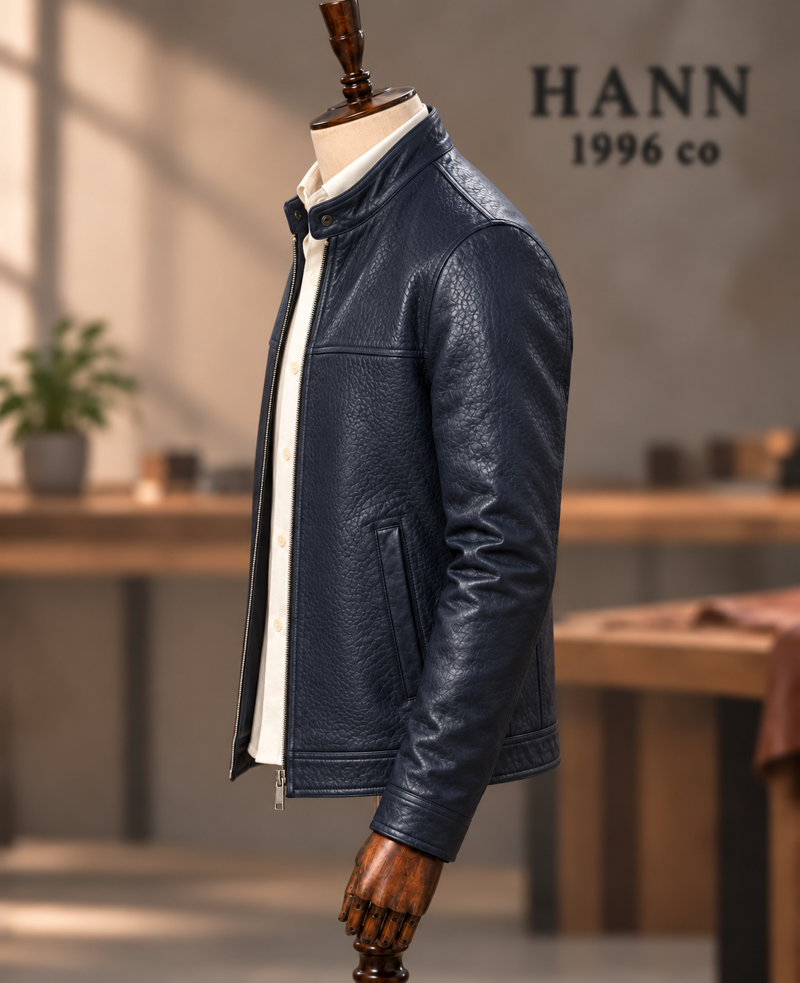 HANN Jumbo Racer Lambskin Jacket – Navy