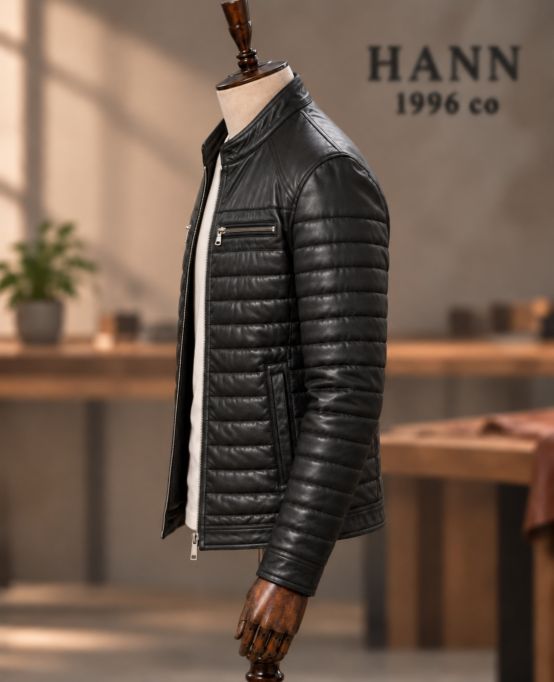 HANN Quilted Racer Lambskin Jacket – Black